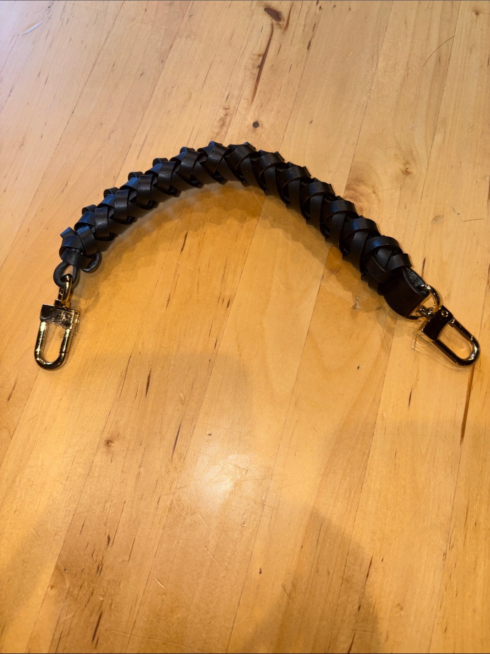 Black Braided Leather Bag Strap with Gold Clips. Wristlet